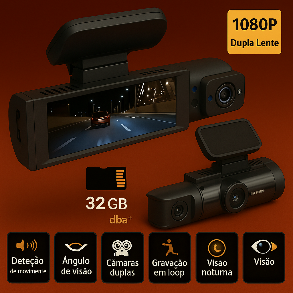 📹 Câmara Automóvel Dupla 1080P – Segurança Total Dia e Noite