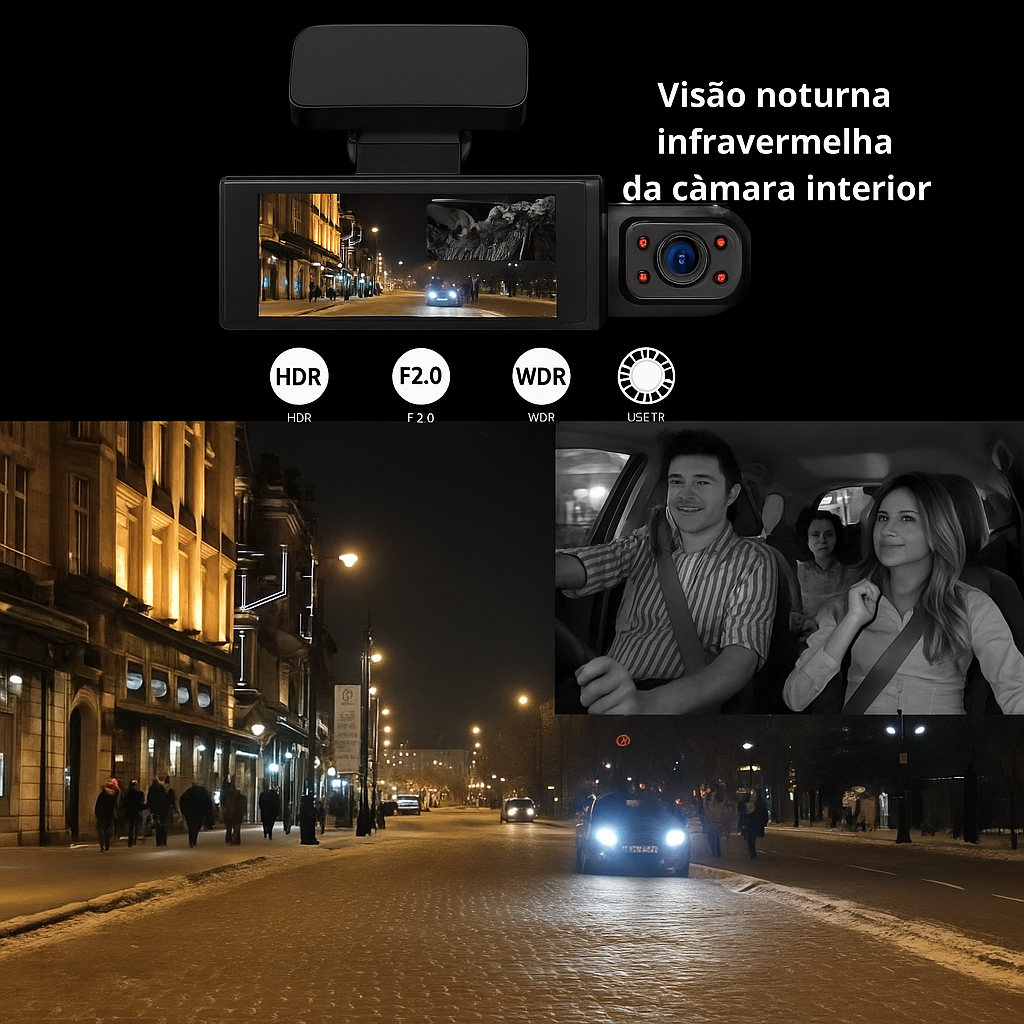 📹 Câmara Automóvel Dupla 1080P – Segurança Total Dia e Noite