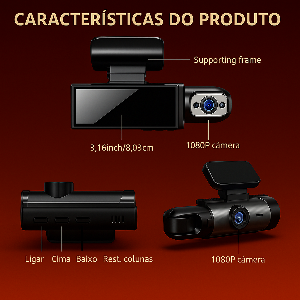 📹 Câmara Automóvel Dupla 1080P – Segurança Total Dia e Noite