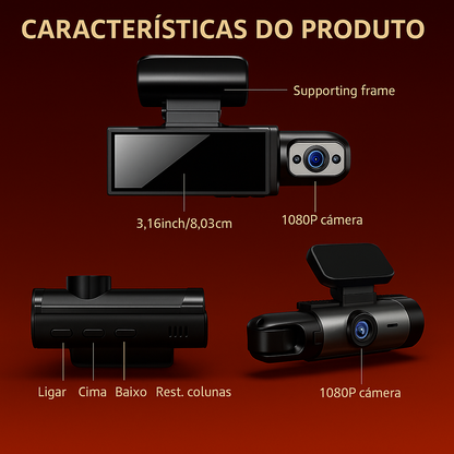 📹 Câmara Automóvel Dupla 1080P – Segurança Total Dia e Noite