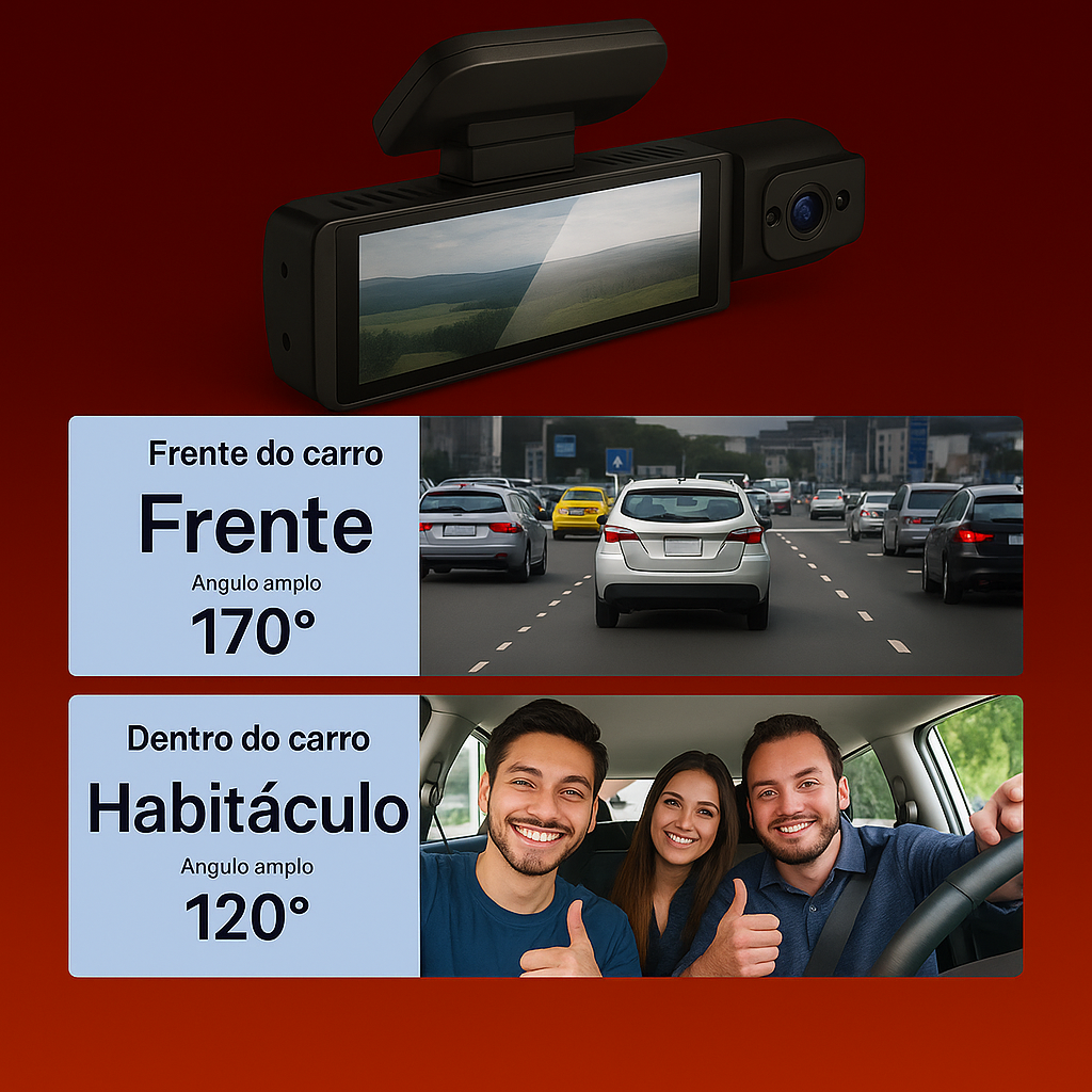 📹 Câmara Automóvel Dupla 1080P – Segurança Total Dia e Noite