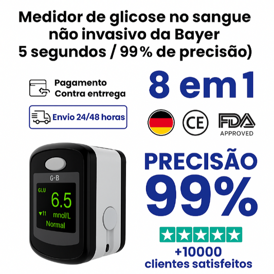 Medidor de Glicose no Sangue Não Invasivo Bayer (5 segundos / 99% de precisão)